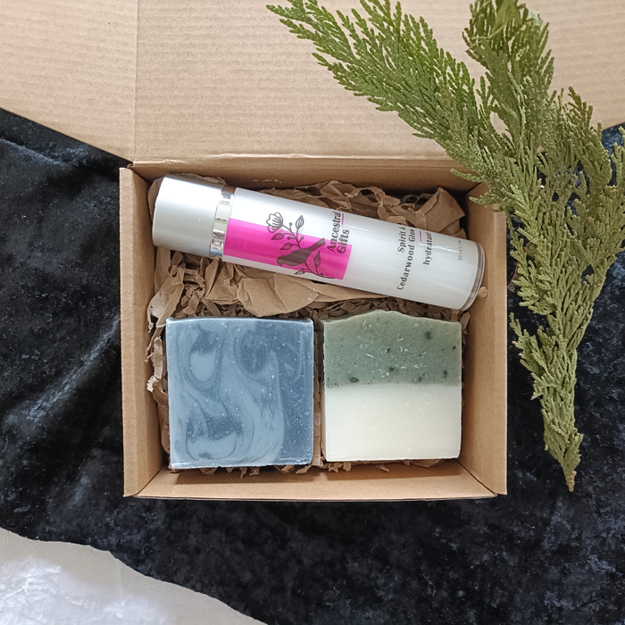 Activated Charcoal & Mugwort Soap Set with Cedarwood Moisturizer